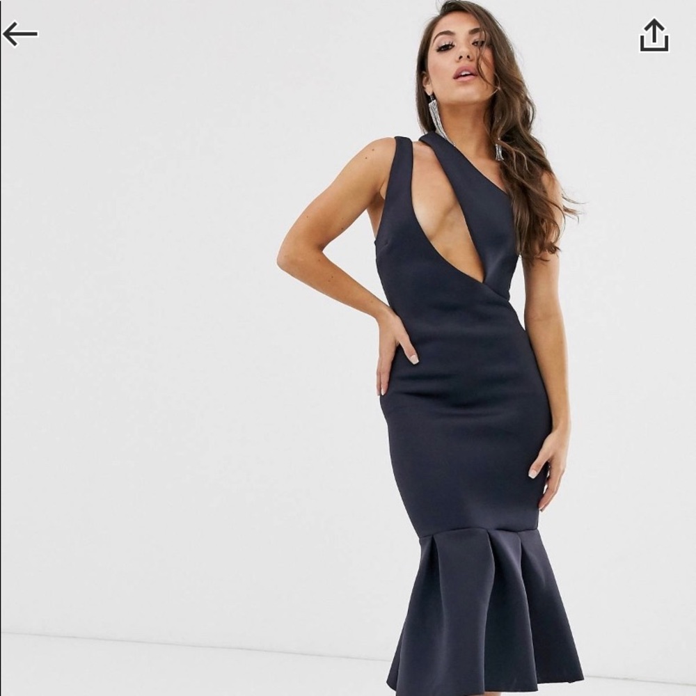 ASOS One Shoulder Slash pep hem bodycon midi dress